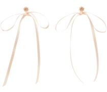 Beige & Pink Bow Ribbon Stud Earrings