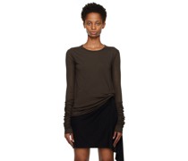 Brown Draped Long Sleeve T-Shirt