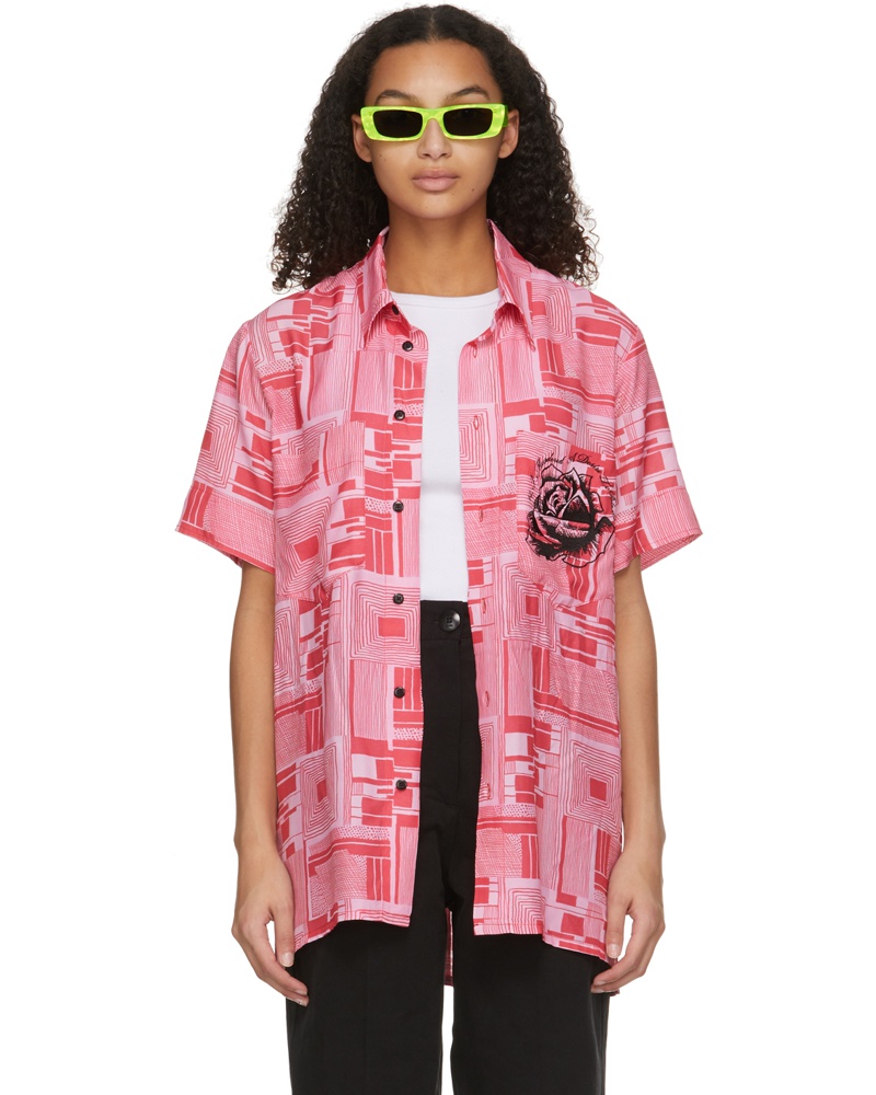 SSENSE Works Damen SSENSE Exclusive Jeremy O. Harris Pink Print Rose Bowling Shirt