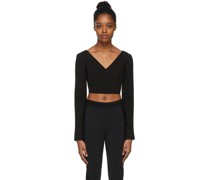 Black Cropped V-Neck Sweater