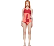 Pink & Red Nylon One-Piece Swimsuit