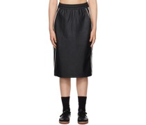 Black Striped Faux-Leather Midi Skirt