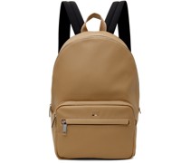 Beige Faux-Leather Logo & Signature Stripe Backpack