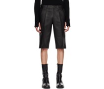 Black Creased Leather Shorts
