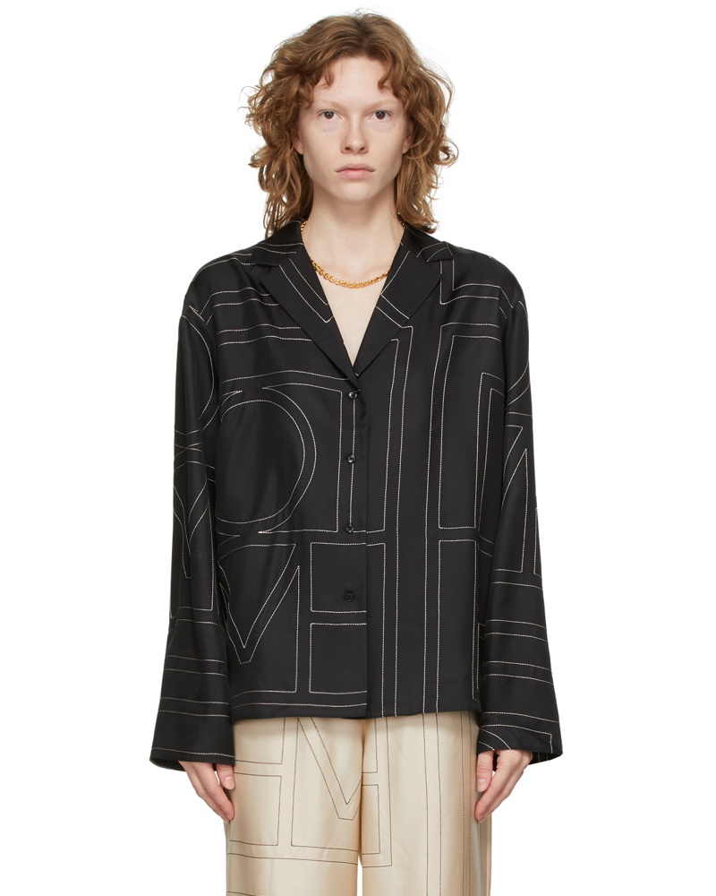 Totême Damen Black Silk Monogram PJ Shirt