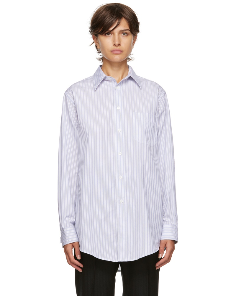 Maison Margiela Damen White & Blue Pinstriped Shirt