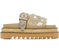 Beige Leather Platform Sandals