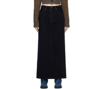 Black Faded Denim Maxi Skirt