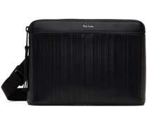 Black Leather Shadow Stripe Musette Pouch