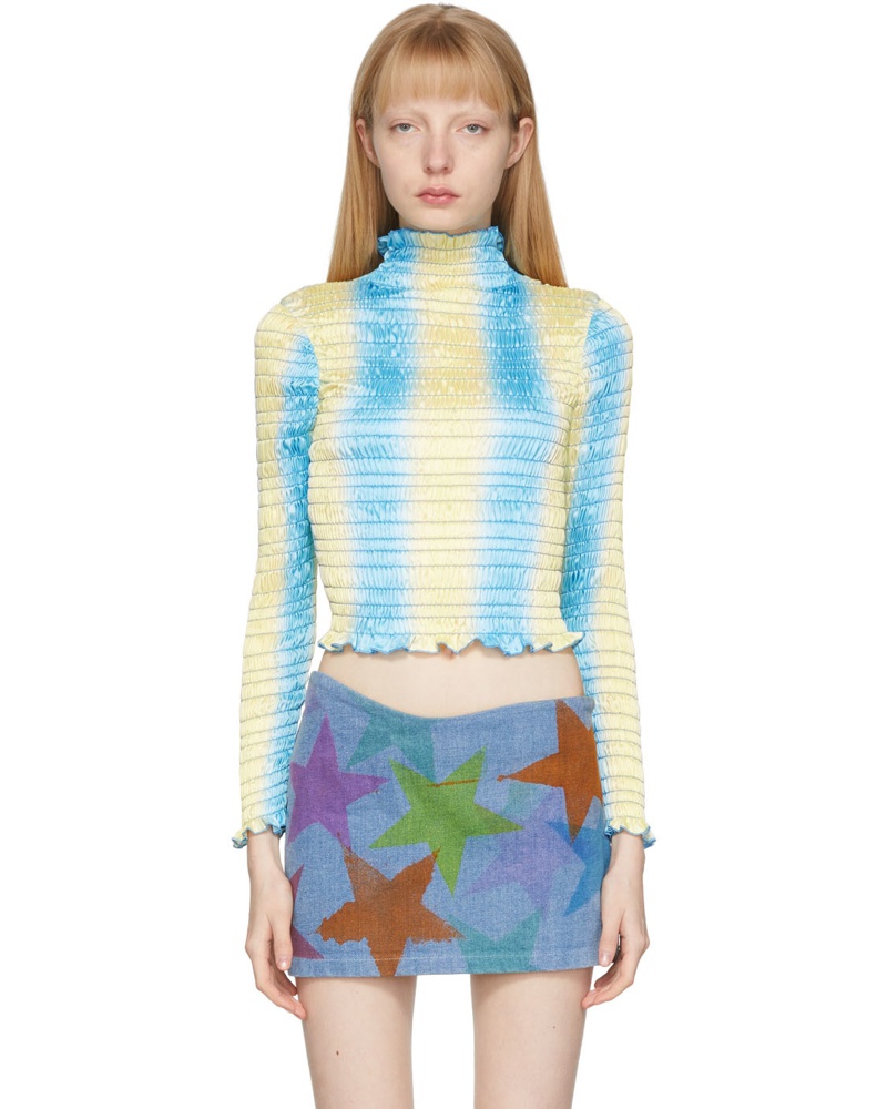 Amy Crookes Damen SSENSE Exclusive Blue & Yellow Shirred Stretch Turtleneck
