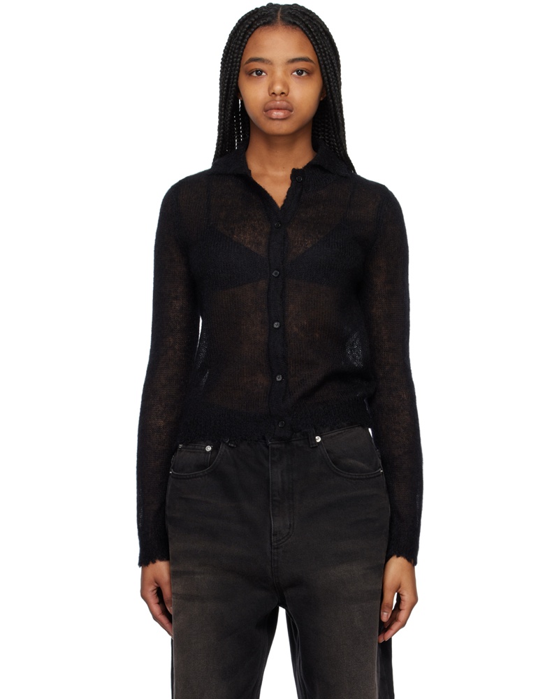 WE 11 DONE Damen Black Destroyed Cardigan