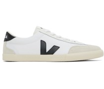 White & Black Volley Canvas Sneakers