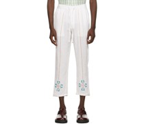Off-White Open Woven Cotton Floral Trousers