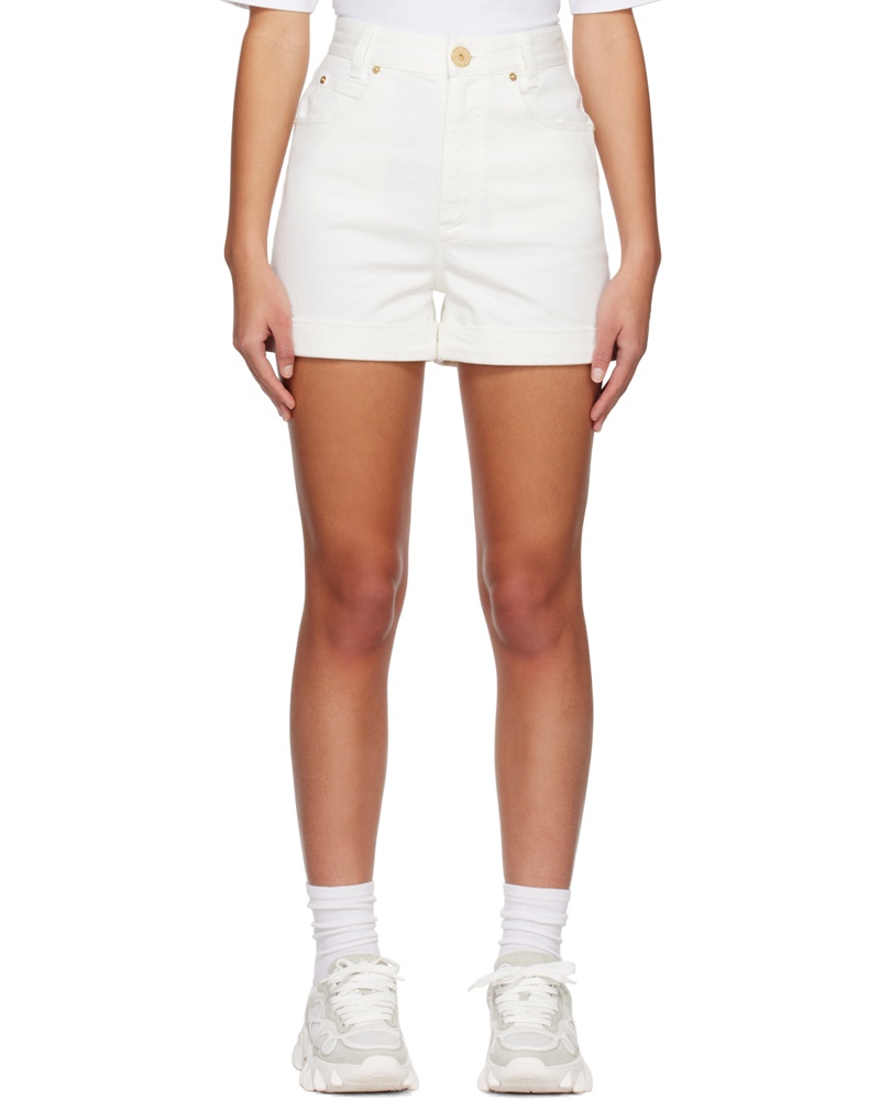Balmain Damen White Plaque Denim Shorts