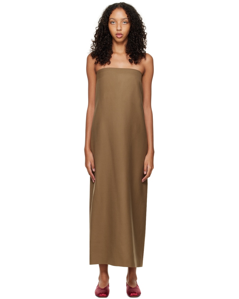 The Row Damen Khaki Elon Strapless Dress