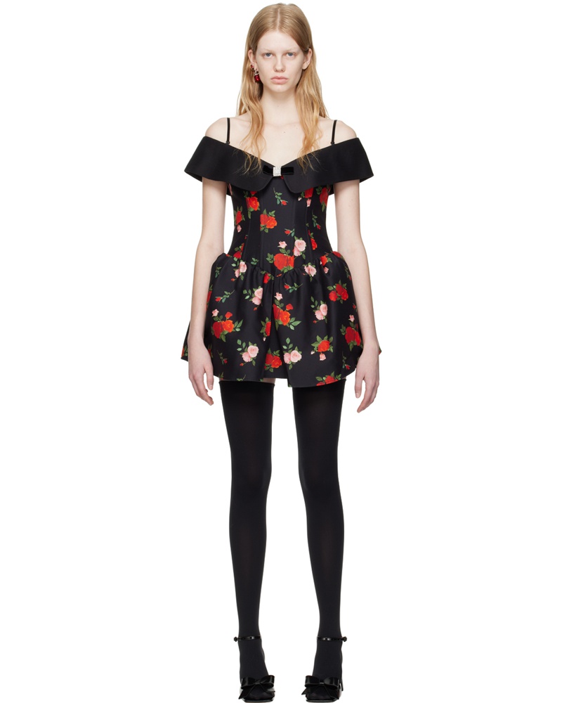 SHUSHU/TONG Damen Black Floral Minidress