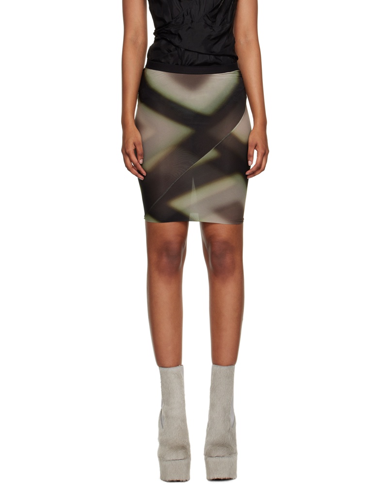 Rick Owens Damen Black & Taupe Plaid Miniskirt
