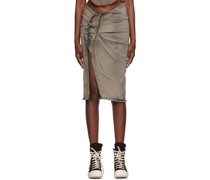 Gray Frayed Denim Midi Skirt