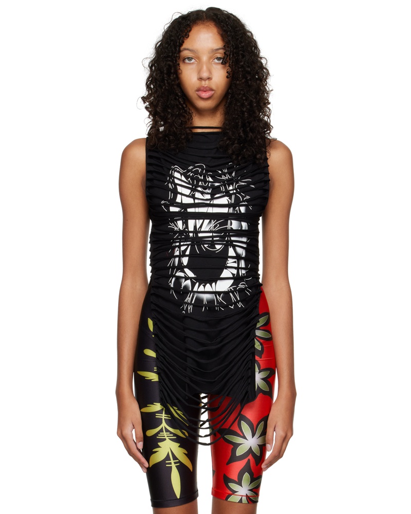 Sia Arnika Damen Black Tooth Print Cut Tank Top