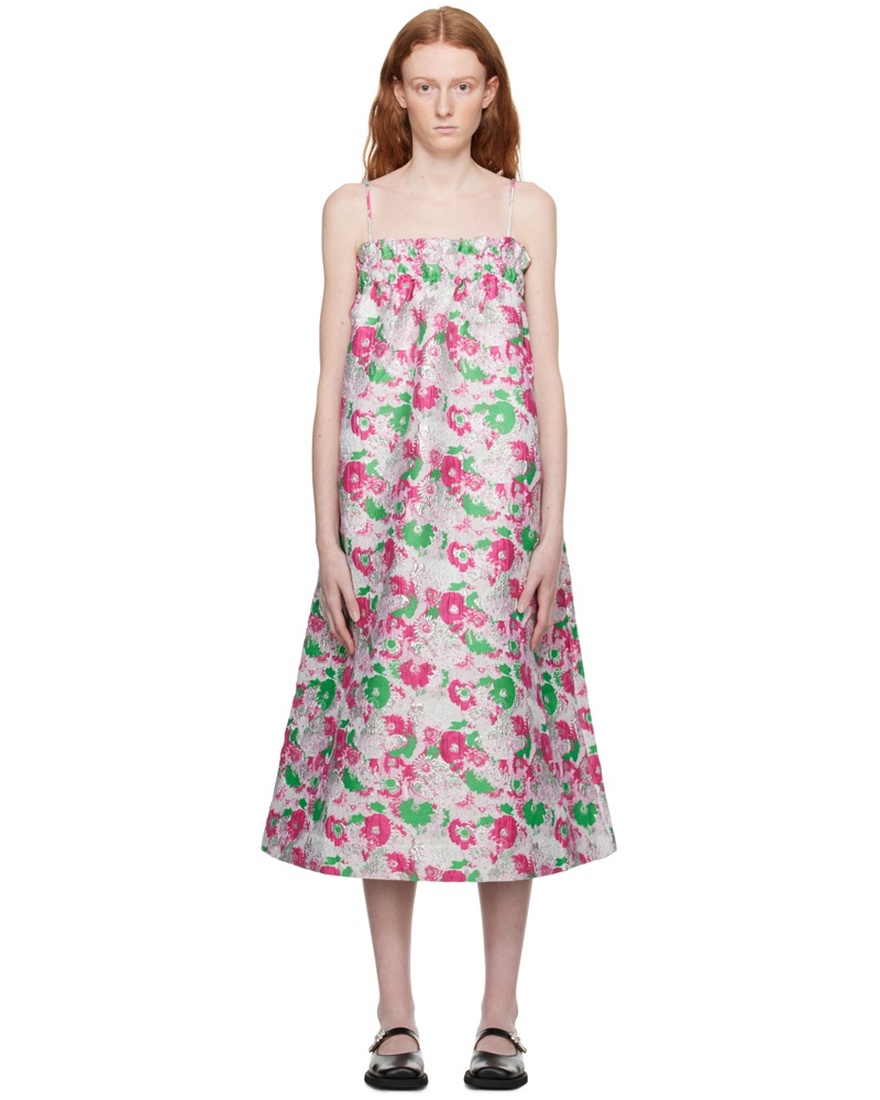 Ganni Damen Pink Jacquard Midi Dress
