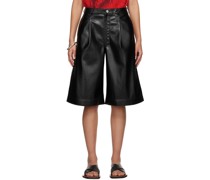 Black Pleated Faux-Leather Shorts