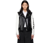 Black & White Paneled Faux-Leather Jacket