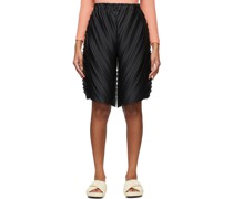 Black Multi Stripe Pleats Solid Shorts