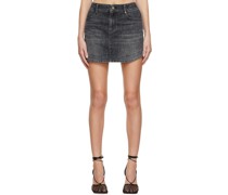 Gray Denim Curved-Hem Miniskirt