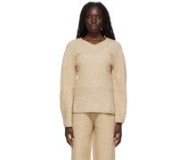 Beige Knit Hourglass V-Neck Sweater
