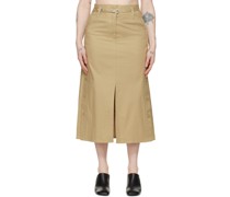 Beige Buttoned Side Midi Skirt
