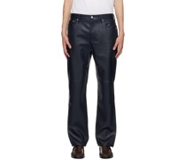 Navy Sako Faux-Leather Trousers