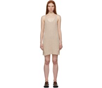 Beige Knit V-Neck Short Dress
