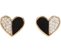 Gold & Black Ceramic Pavé Folded Heart Earrings