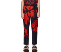 Navy & Red Floral Appliqué Trousers
