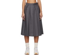 Gray Double Pleats Midi Skirt