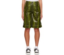 Green Three-Pocket Faux-Leather Shorts