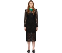 Black Wool Open Knit Polo Maxi Dress