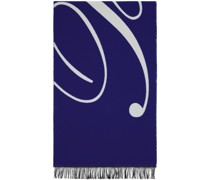 Blue & Off-White Logo Wool Silk Scarf
