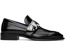 Black Leather Shield Loafers