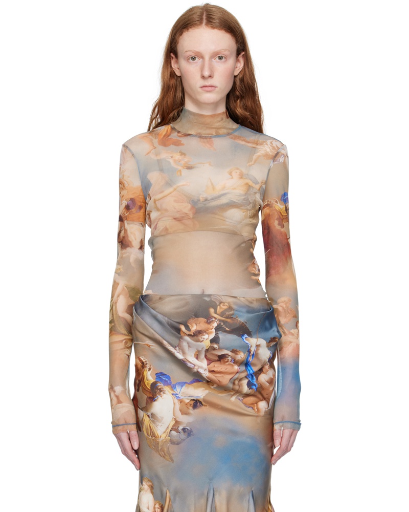 Balmain Damen Blue Sky Printed Long Sleeve T-Shirt