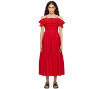 Red Smock Midi Dress
