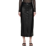 Black Buttoned Faux-Leather Midi Skirt