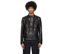 Black Hand Waxed Gangster Leather Jacket