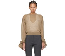 Brown Knotted Sleeve Sweater