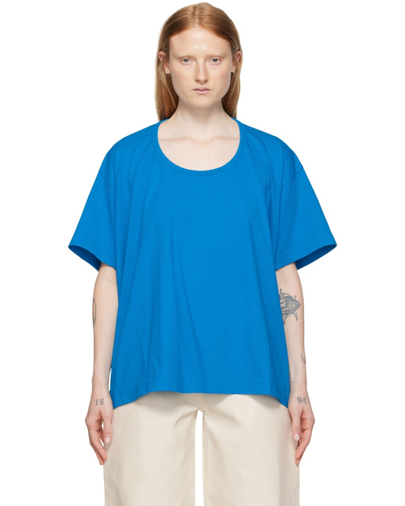 Maison Margiela Damen Blue Cut-Out T-Shirt