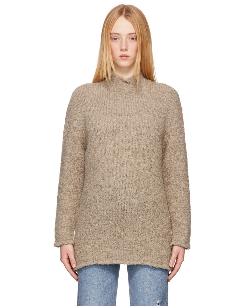 Our Legacy Damen Beige Bouclé Funnel Neck Sweater