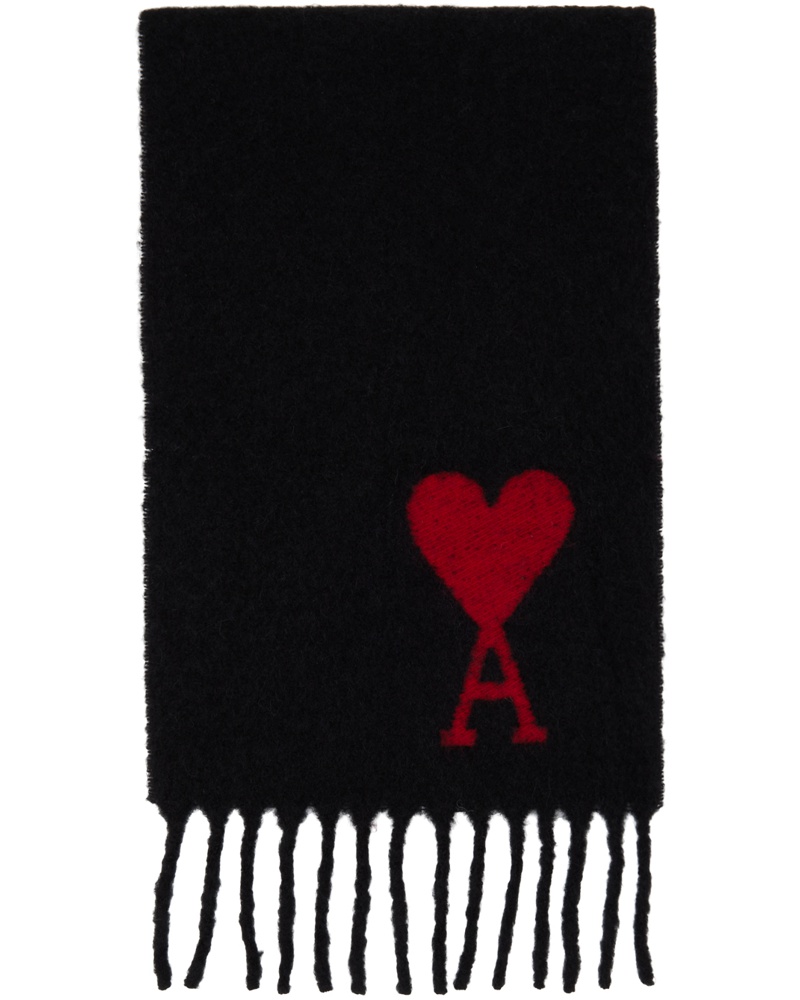 Ami Damen Black Oversized Ami De Cœur Scarf