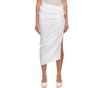 White Gathered Midi Skirt