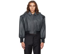 SSENSE Exclusive Navy Leather Bomber Jacket