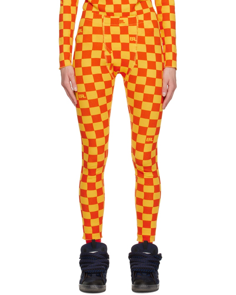 ERL Damen Yellow & Orange Checkered Leggings